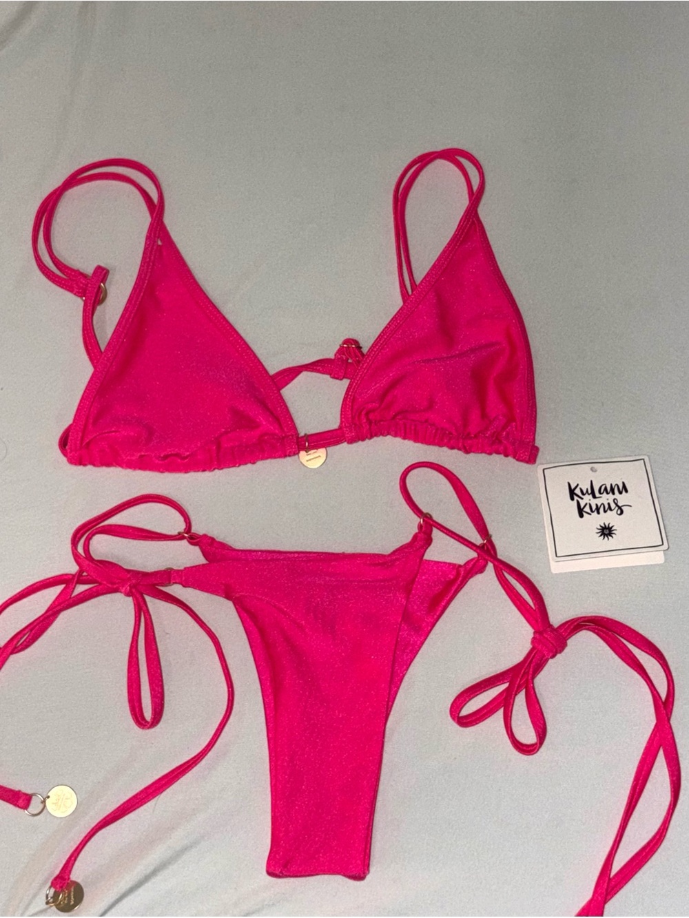 Kulani Kinis Hot Pink Triangle String Bikini Set